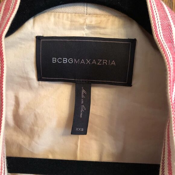 BCBGMaxAzria Striped Draped Open Front Blazer; Pink & Cream, Size XXS/XS/S - Picture 5 of 5